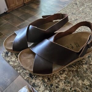 Brown Leather Wedge Sandals